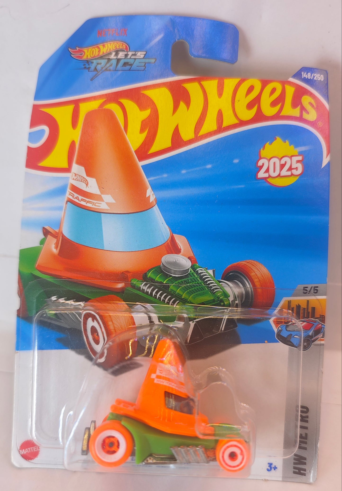 Hot Wheels – Cone Shaker toy car in packaging with traffic cone design on a white background Front Pack