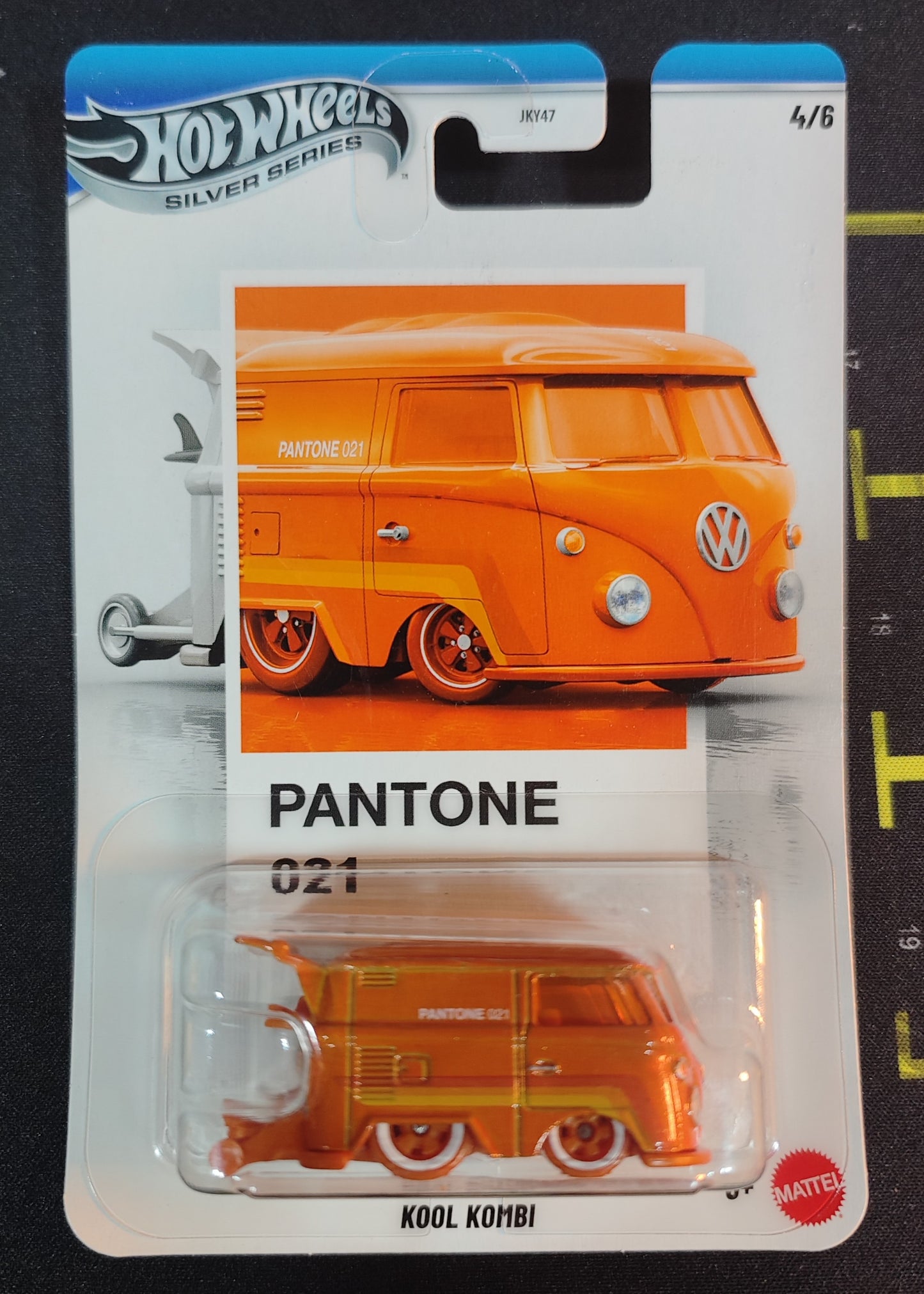 Hot Wheels Kool Kombi toy car in Pantone 021 packaging