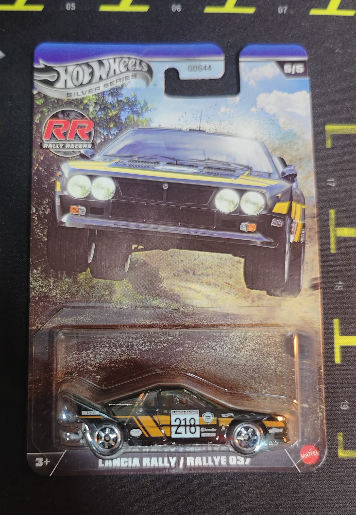 Hot Wheels Lancia Rally model car in packaging with visible branding