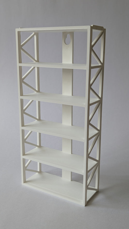 White stand with geometric design on a gray background