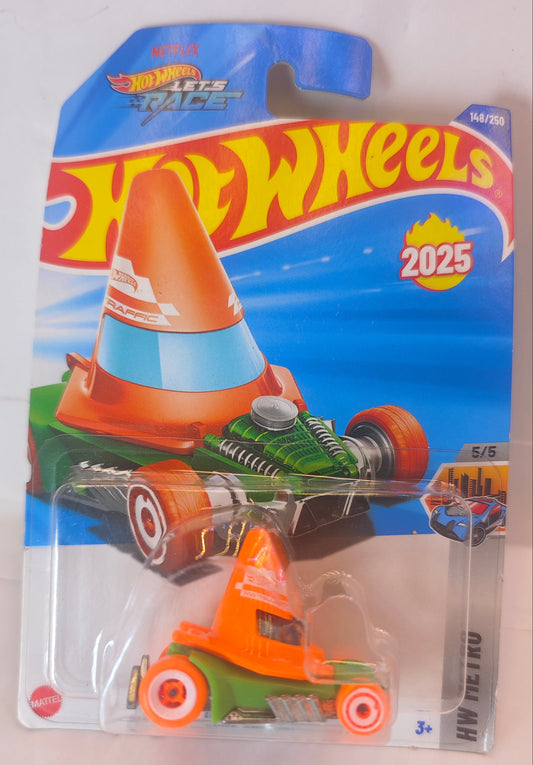 Hot Wheels – Cone Shaker toy car in packaging with traffic cone design on a white background Front Pack