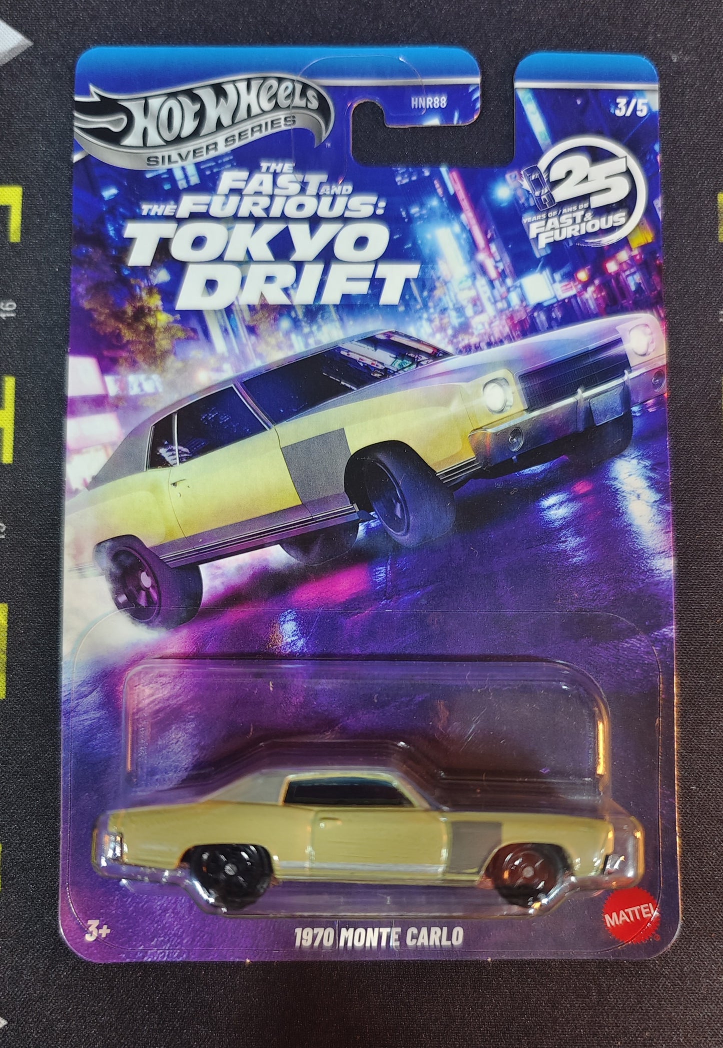 Shop the Hot Wheels Fast & Furious: Tokyo Drift 1970 Monte Carlo die-cast model. A 1:64 scale collectible featuring movie-inspired details and classic American muscle car styling.
