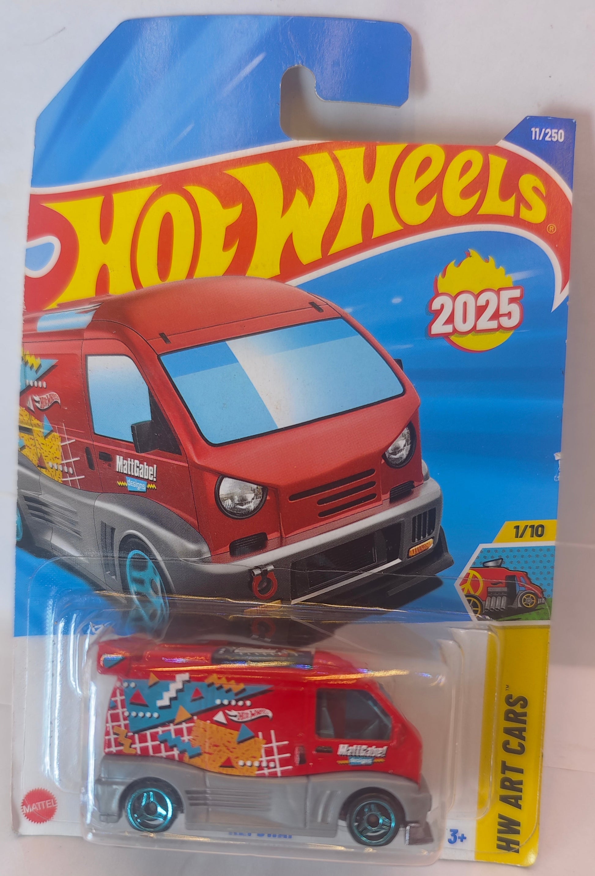 Hot Wheels toy car in packaging with red van design