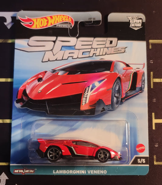 Hot Wheels Lamborghini Veneno toy car in packaging on a dark surface