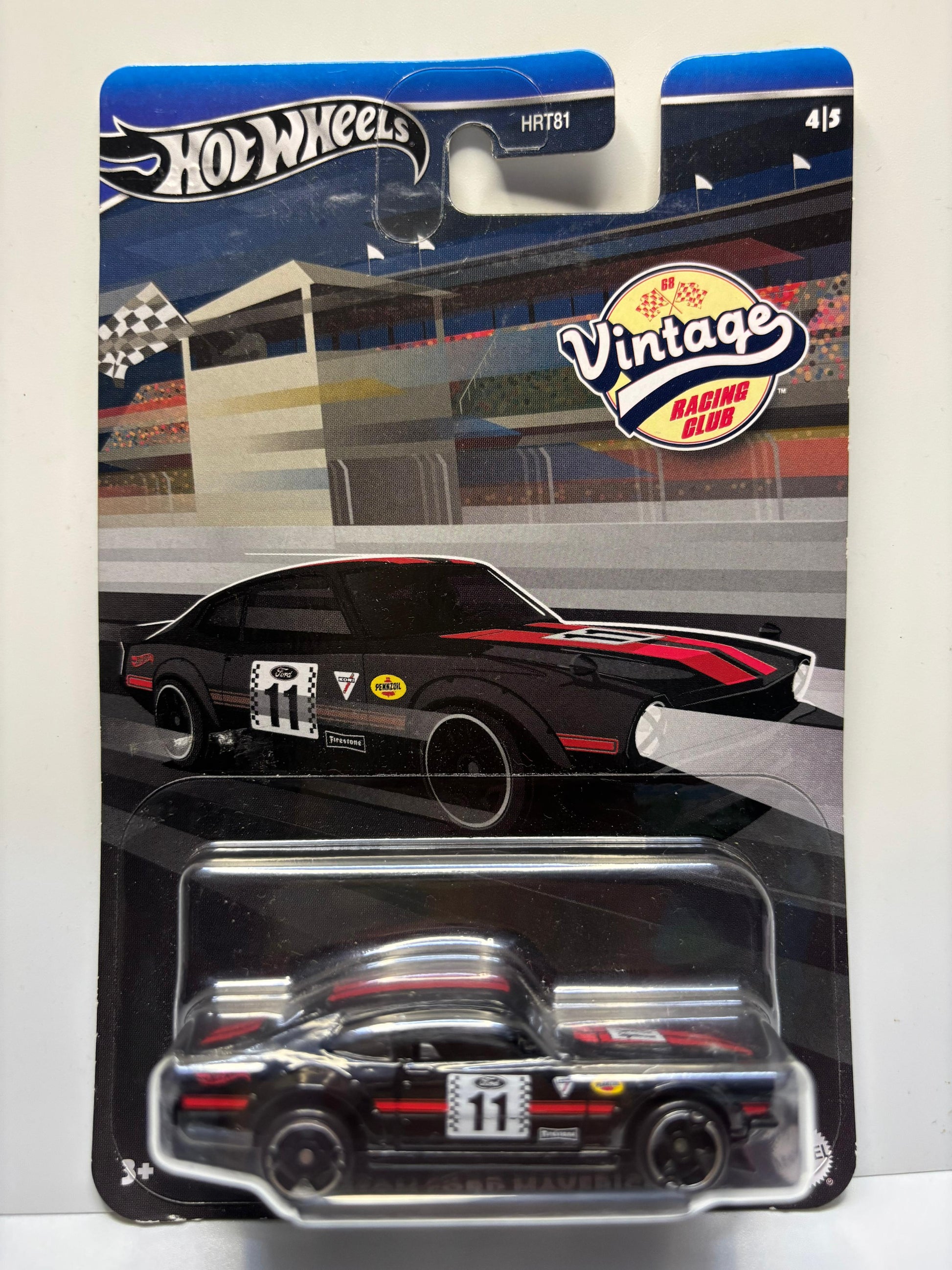 Hot Wheels vintage racing club car in packaging with Hot Wheels logo.