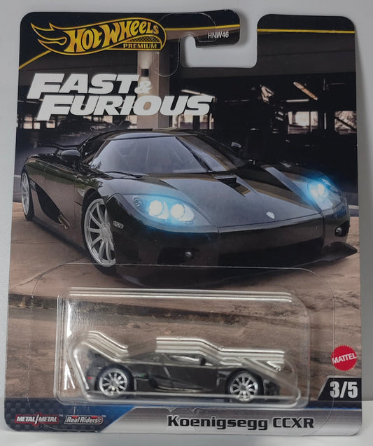Hot Wheels Koenigsegg CCR model car in packaging on a gray background