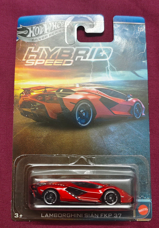Hot Wheels Lamborghini Huracan Performante toy car in packaging on a maroon background