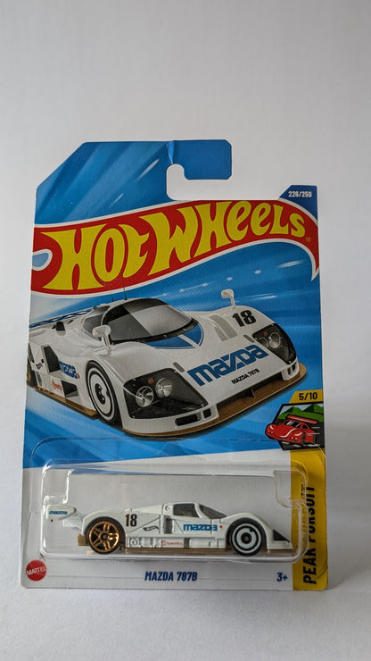 Hot Wheels Mazda 787B toy car in packaging on a white background