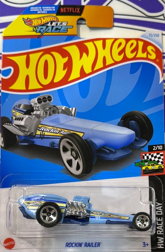 Hot Wheels Rockin' Railer toy car in packaging with Netflix logo